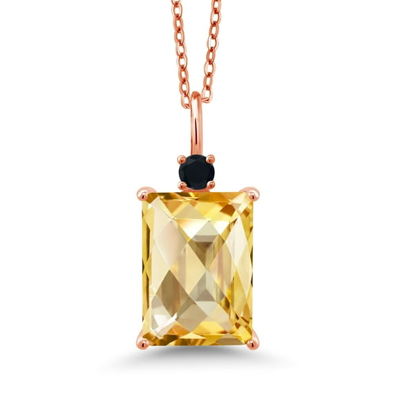 Gem Stone King 6.86 Ct Octagon Yellow Citrine Black Onyx 18K Rose Gold Plated Silver Pendant