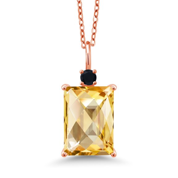 Gem Stone King 6.86 Ct Octagon Yellow Citrine Black Onyx 18K Rose Gold Plated Silver Pendant
