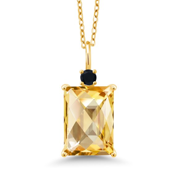 Gem Stone King 6.86 Ct Octagon Yellow Citrine Black Onyx 18K Yellow Gold Plated Silver Pendant