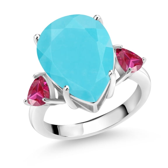 Gem Stone King 6.86 Ct Pear Shape Green Turquoise Red Created Ruby 925 Sterling Silver Ring (Size 8)