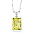 thumbnail image 1 of Gem Stone King 6.87 Cttw Yellow Lemon Quartz and White Diamond 925 Sterling Silver Pendant Necklace for Women | 14X10MM Emerald Cut | With 18 inch Chain, 1 of 5