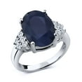 thumbnail image 1 of Gem Stone King 6.95 Ct Oval Blue Sapphire G/H Lab Grown Diamond 925 Sterling Silver Ring (Size 7), 1 of 4