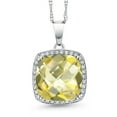 thumbnail image 1 of Gem Stone King 6.97 Ct Cushion Checkerboard Yellow Lemon Quartz White Created Sapphire 10K White Gold Pendant with Chain, 1 of 5