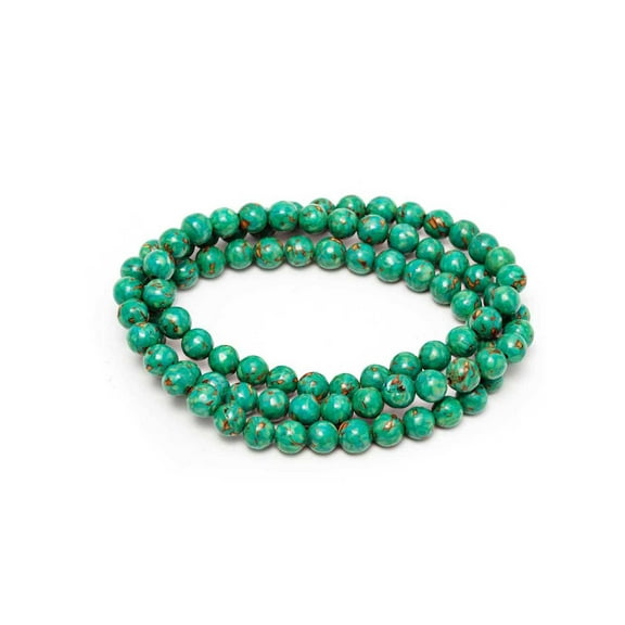 Gem Stone King 6mm Round Green Simulated Turquoise Bead Stretchy Bracelet / Necklace