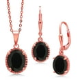 thumbnail image 1 of Gem Stone King 7.00 Ct Black Onyx 18K Rose Gold Plated Silver Pendant and Earrings Jewelry Set, 1 of 3