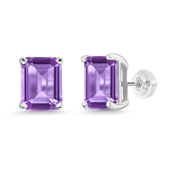Gem Stone King 7.00 Ct Octagon 10x8mm Purple Amethyst 14K White Gold Stud Earrings for Women Men