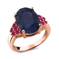 thumbnail image 1 of Gem Stone King 7.00 Ct Oval Blue Sapphire Red Ruby 18K Rose Gold Plated Silver Ring (Size 6), 1 of 4