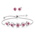 thumbnail image 1 of Gem Stone King 7.00 Ct Round 6mm Pink Mystic Topaz 925 Sterling Silver Bracelet for Women Earrings Set, 1 of 2