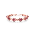 thumbnail image 1 of Gem Stone King 18K Rose Gold Plated Silver Pink Tourmaline Tennis Bracelet for Women (7.02 Cttw, Oval 7X5MM, 7 inch with 1 inch Extender), 1 of 4