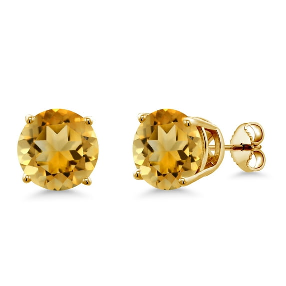 Gem Stone King 7.04 Ct Round 10mm Yellow Citrine 18K Yellow Gold Plated Silver Stud Earrings for Women Men