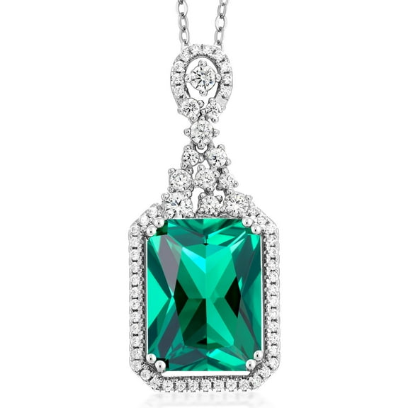 Gem Stone King 7.10 Ct Emerald Cut Green Simulated Emerald 925 Sterling Silver Pendant