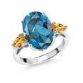 thumbnail image 1 of Gem Stone King 7.16 Ct Oval London Blue Topaz Yellow Citrine 925 Sterling Silver 3-Stone Engagement Ring, 1 of 6