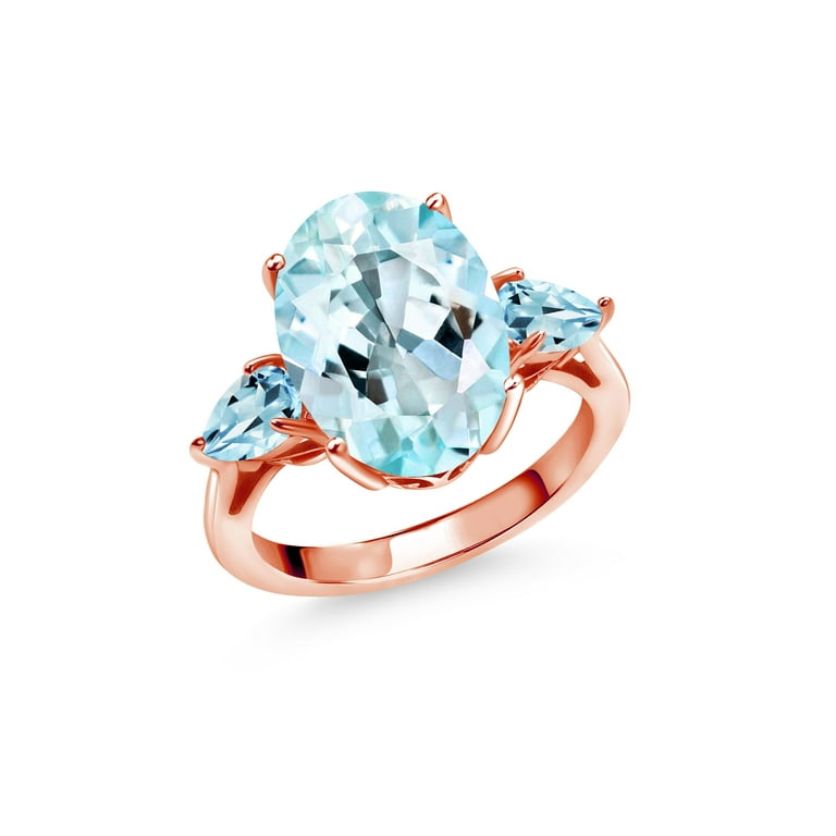 SILVER BLUE TOPAZ ROSE GOLD PLATE RING SILVER BLUE TOPAZ ROSE GOLD PLATE RING