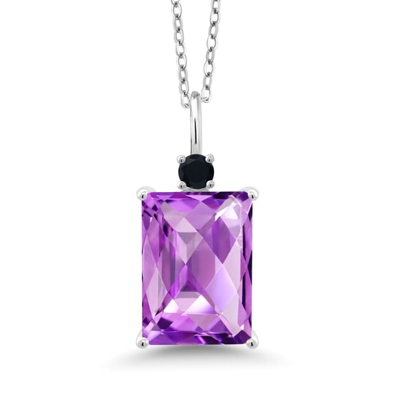 Gem Stone King 7.30 Ct Octagon Purple Amethyst Black Onyx 925 Sterling Silver Pendant