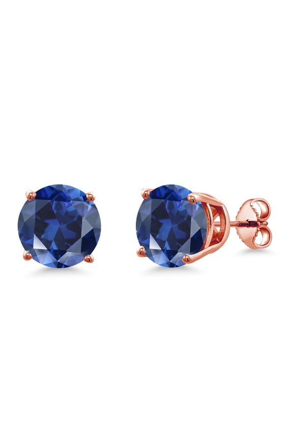 7.32 Ct 10mm Blue Created Sapphire 18K Rose Gold Plated Silver Stud Earrings for Women Men