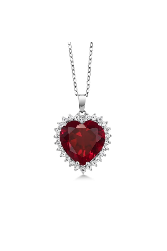 7.35 Ct 925 Sterling Silver Created Ruby Pendant With Complimentary 18" Chain