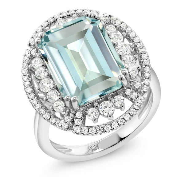 Gem Stone King Sky Blue Simulated Aquamarine 925 Sterling Silver Women's Ring 7.41 Ct Emerald Cut (Size 7)