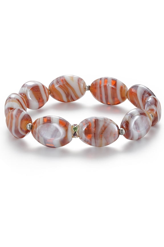 7.5 inches Orange White Stretchy Handcrafted Murano Glass Beads Adjustable Bracelet for Women