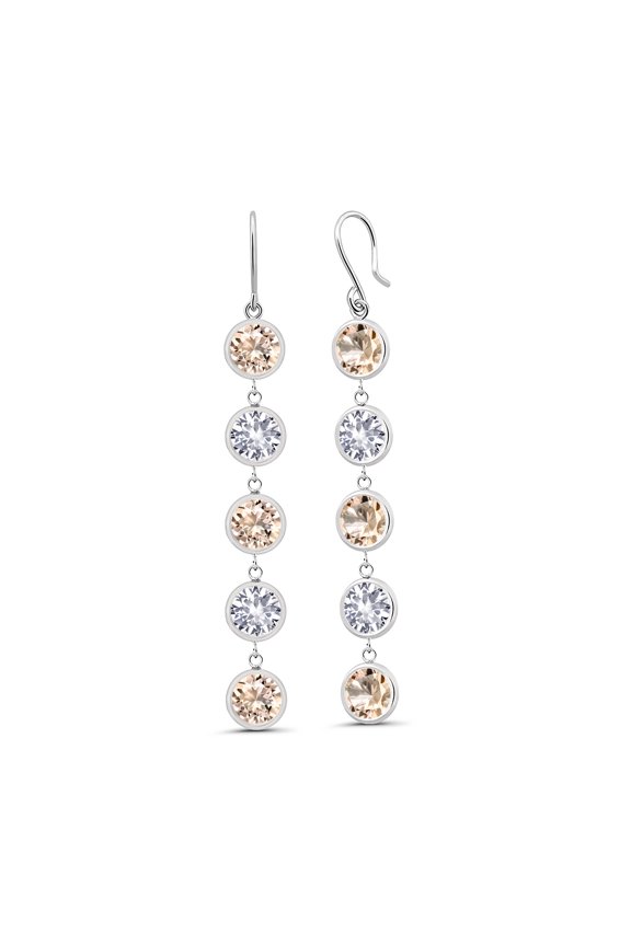 7.60 Ct Round Peach Morganite White Created Sapphire 925 Sterling Silver Earrings