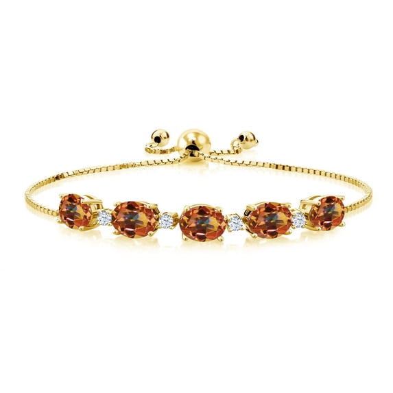 Gem Stone King 7.70 Ct Ecstasy Mystic Topaz White Created Sapphire 18K Yellow Gold Plated Silver Bracelet for Women