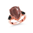 thumbnail image 1 of Gem Stone King 7.72 Ct Pear Shape Red Tiger Eye Black Onyx 18K Rose Gold Plated Silver Ring, 1 of 5
