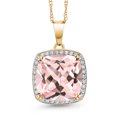 thumbnail image 1 of Gem Stone King 7.79 Ct Peach Nano Morganite White Created Sapphire 10K Yellow Gold Pendant with Chain, 1 of 5