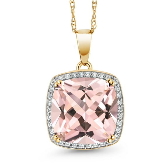 Gem Stone King 7.79 Ct Peach Nano Morganite White Created Sapphire 10K Yellow Gold Pendant with Chain