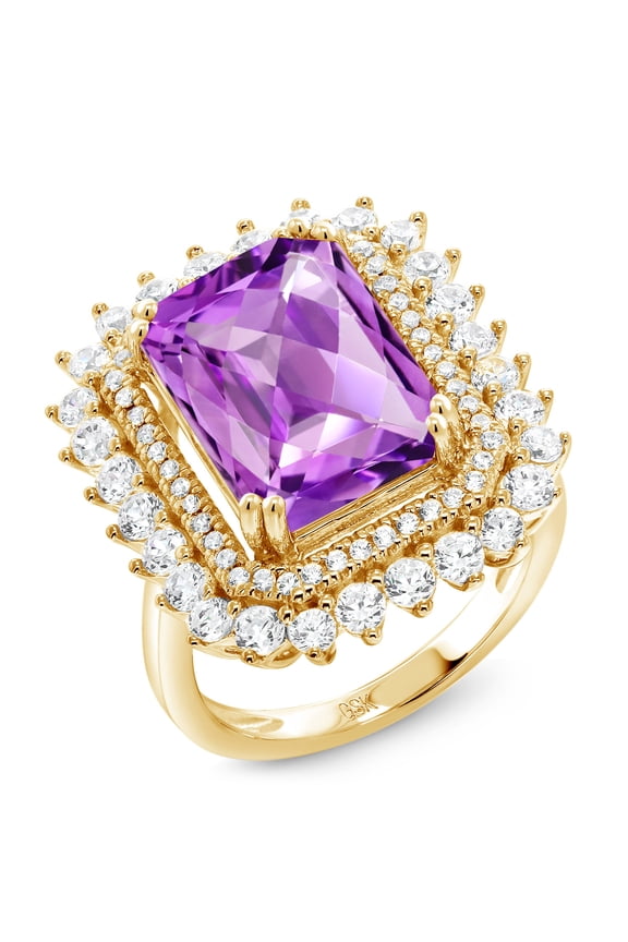 7.80 Ct Octagon Checkerboard Purple Amethyst 18K Yellow Gold Plated Silver Ring