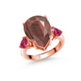 thumbnail image 1 of Gem Stone King 7.86 Ct Pear Shape Red Tiger Eye Red Created Ruby 18K Rose Gold Plated Silver Ring, 1 of 5