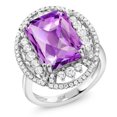thumbnail image 1 of Gem Stone King 7.97 Ct Octagon Checkerboard Purple Amethyst 925 Sterling Silver Ring (Size 6), 1 of 4