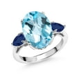 thumbnail image 1 of Gem Stone King 8.20 Ct Oval Checkerboard Sky Blue Topaz Blue Sapphire 925 Sterling Silver 3-Stone Engagement Ring, 1 of 6