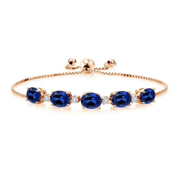 Gem Stone King 8.26 Ct Blue Created Sapphire E-F Lab Grown Diamond 18K Rose Gold Plated Silver Bracelet for Women