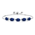 thumbnail image 1 of Gem Stone King 8.26 Cttw 925 Sterling Silver Blue Created Sapphire and White Lab Grown Diamond Tennis Bracelet for Women | Bollo Bracelet | Fully Adjustable up to 9 inch | Easy-On Easy-Off, 1 of 2