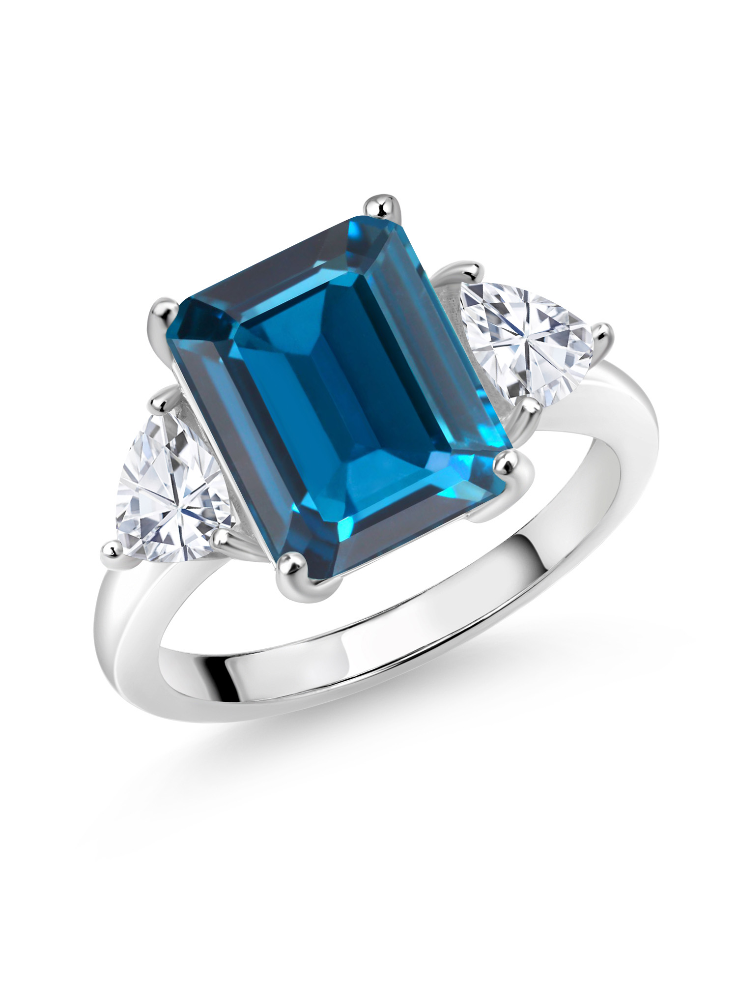 Gem Stone King 8.44 Cttw London Blue Topaz and White Moissanite Ring ...