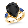 thumbnail image 1 of Gem Stone King 8.45 Ct Black Onyx Blue Created Sapphire 18K Yellow Gold Plated Silver Ring (Size 9), 1 of 5