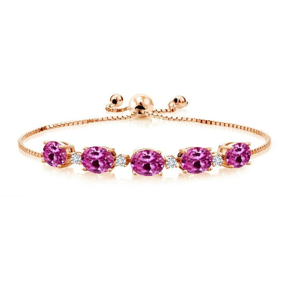 Gem Stone King 8.51 Ct Pink Created Sapphire E-F Lab Grown Diamond 18K Rose Gold Plated Silver Bracelet for Women