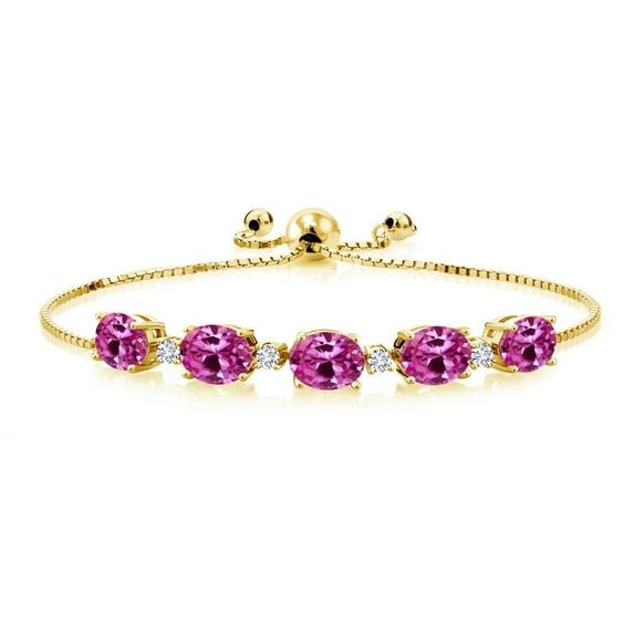 Gem Stone King 8.51 Ct Pink Created Sapphire E-F Lab Grown Diamond 18K Yellow Gold Plated Silver Bracelet for Women
