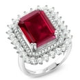 thumbnail image 1 of Gem Stone King 8.60 Cttw Red Created Ruby Ring for Women in 925 Sterling Silver | Emerald Cut 14X10MM | Available in Size 5,6,7,8,9, 1 of 6