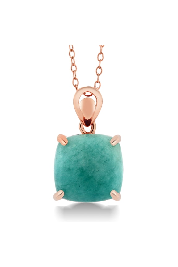 8.75 Cttw 10MM Cabochon Cut Square Amazonite Rose Gold Plated 18K Rose Gold Plated Silver Pendan Necklace | With 18-inch Chain