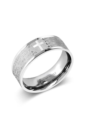 8MM Men's Stainless Steel Bible Christian Lord's Prayer Cross Wedding Band Engraved Ring