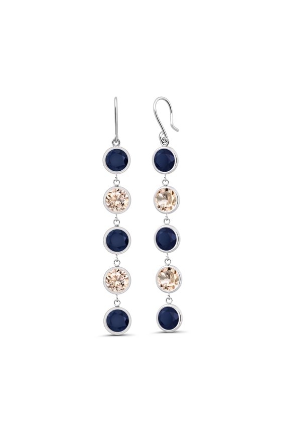 9.00 Ct Round Blue Sapphire Peach Morganite 925 Sterling Silver Earrings