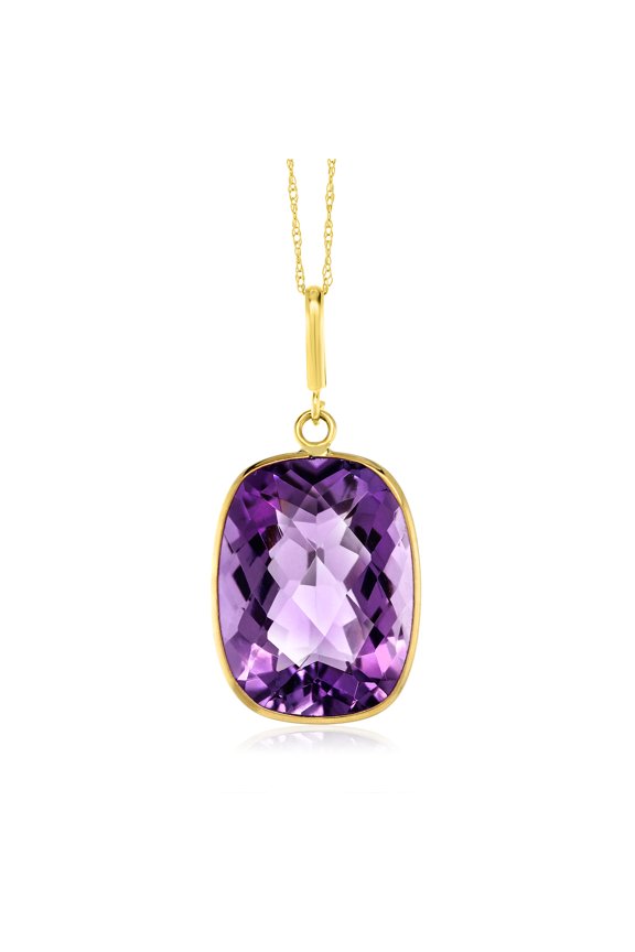 9.00 ct Purple Amethyst Cushion Cut 14K Yellow Gold Pendant with 18 inches Chain