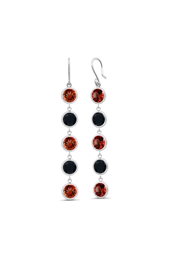 9.20 Ct Round Red Garnet Black Onyx 925 Sterling Silver Earrings