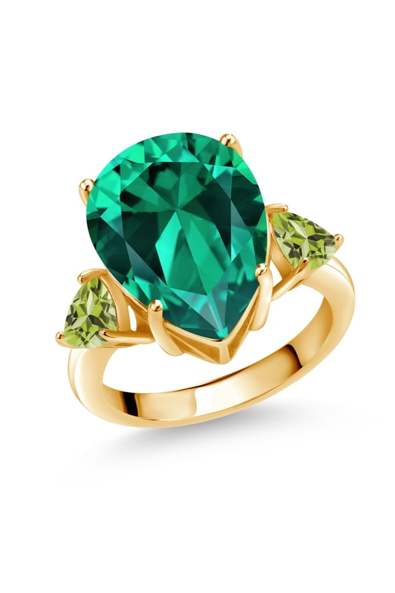 9.21 Ct Green Nano Emerald Green Peridot 18K Yellow Gold Plated Silver Ring (Size 9)