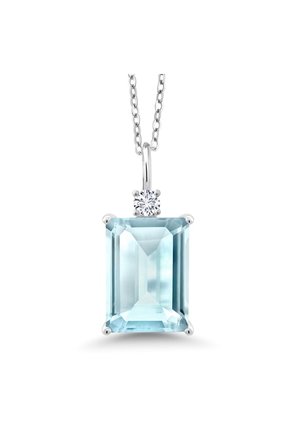 9.45 Ct Sky Blue Topaz G-H Lab Grown Diamond 925 Sterling Silver Pendant
