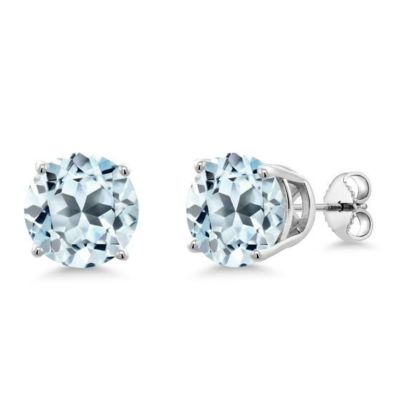 Gem Stone King 9.53 Ct Round 10mm Sky Blue Topaz 925 Sterling Silver Stud Earrings for Women Men
