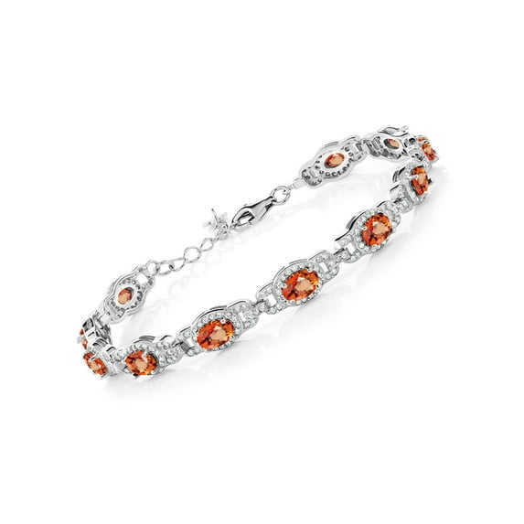 Gem Stone King 9.65 Ct Oval Orange Sapphire 925 Sterling Silver Bracelet for Women