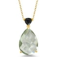 thumbnail image 1 of Gem Stone King 9.91 Ct Pear Shape Checkerboard Green Prasiolite Black Onyx 18K Yellow Gold Plated Silver Pendant with Chain, 1 of 3