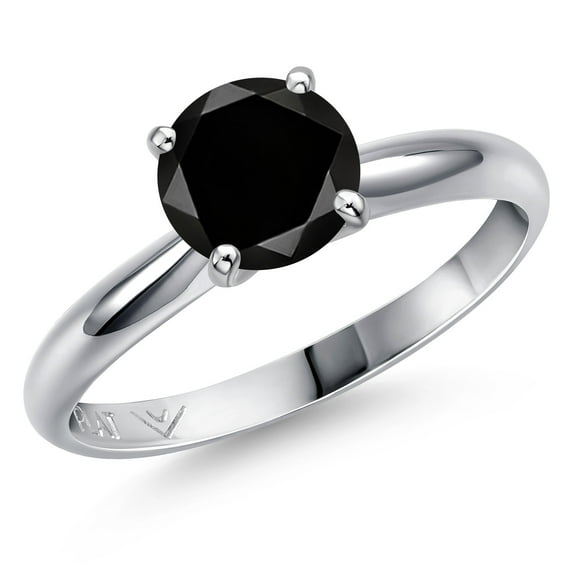 Gem Stone King 900 Platinum Black Diamond Engagement Ring for Women | 1.80 Cttw | Round 7MM | Gemstone April Birthstone | Size 9