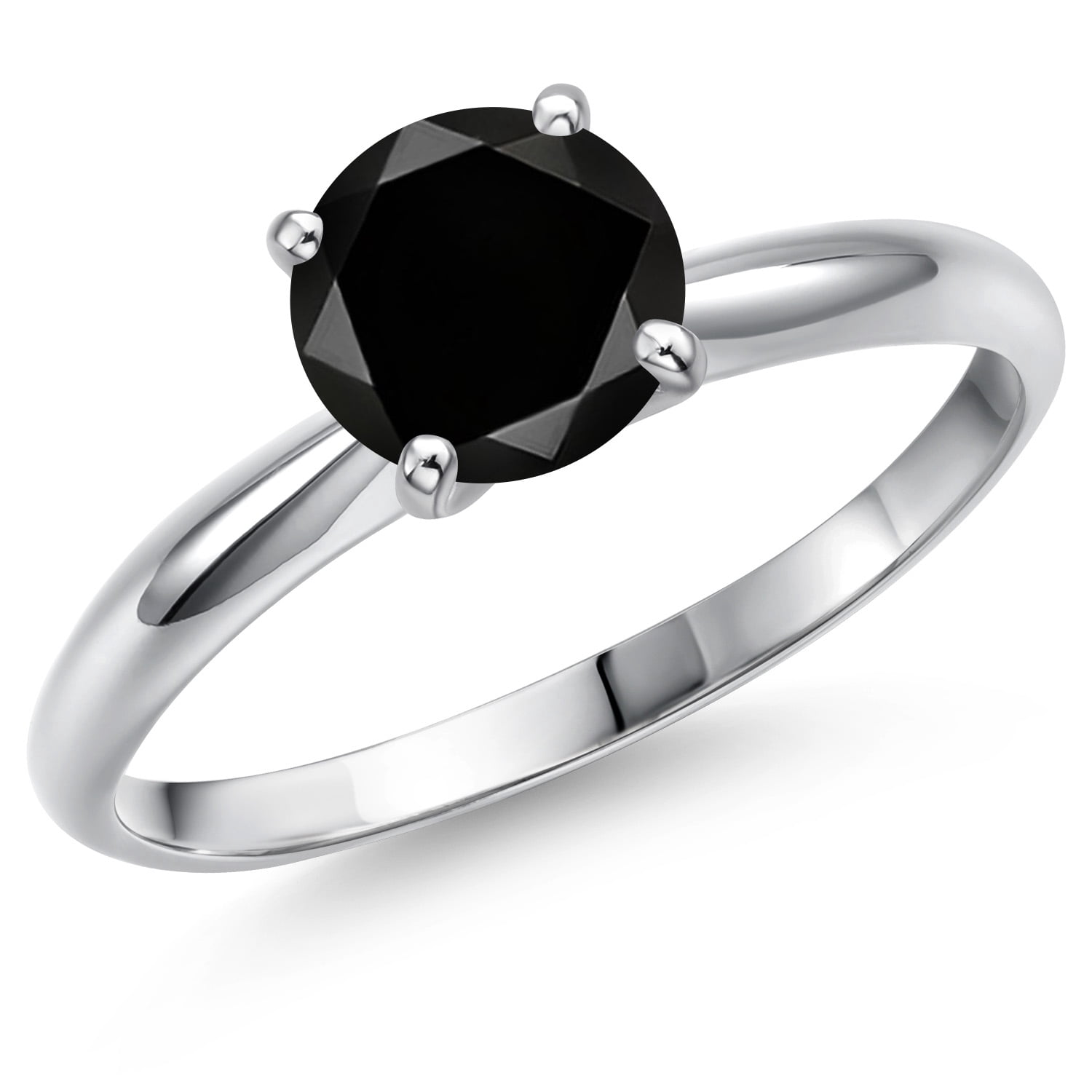 Gem Stone King 900 Platinum Black Diamond Solitaire Engagement Ring for Women | 1.10 Cttw | Round 6.5MM | Gemstone April Birthstone | Size 7
